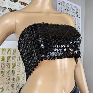 NWT Vintage y2k Gunne Sax Jessica McClintock Tube Top Black Sequins Crop M